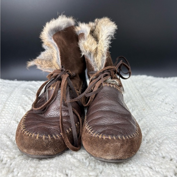 House of Harlow 1960 Rabbit Fur Slipper Bootie Moccasin Womens 36 Suede Leather - Picture 2 of 10